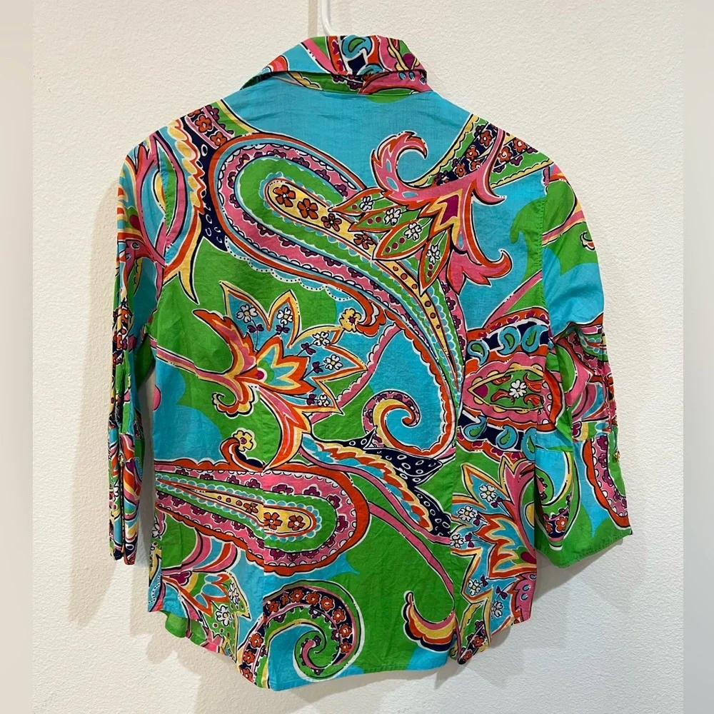 Lilly Pulitzer Colorful Paisley Print Button Front Top Size 4 - Picture 4 of 4